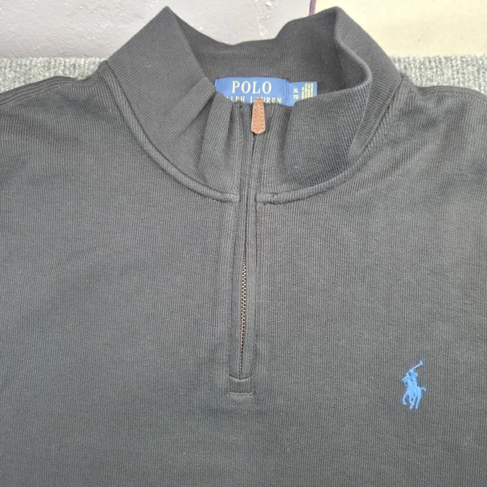 Polo Ralph Lauren Quarter Zip Mens XL Black Cotton‎ Estate Rib Pullover Sweater
